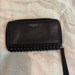 Coach Black Wristlet with Studded Detail